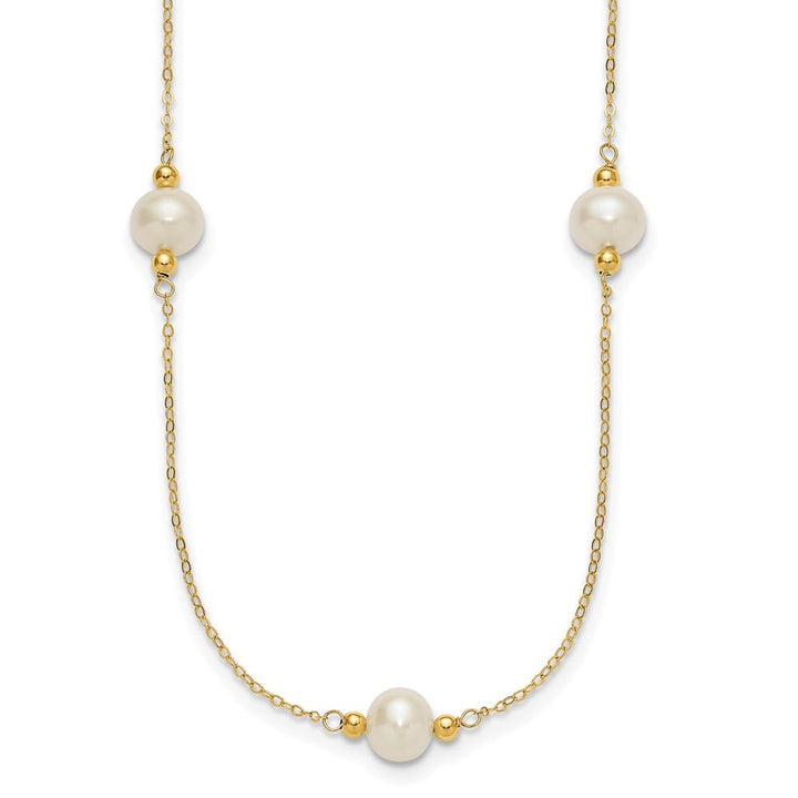 14K Yellow Gold 8-9mm Near-Round White Cultured Pearl 18 inch Necklace