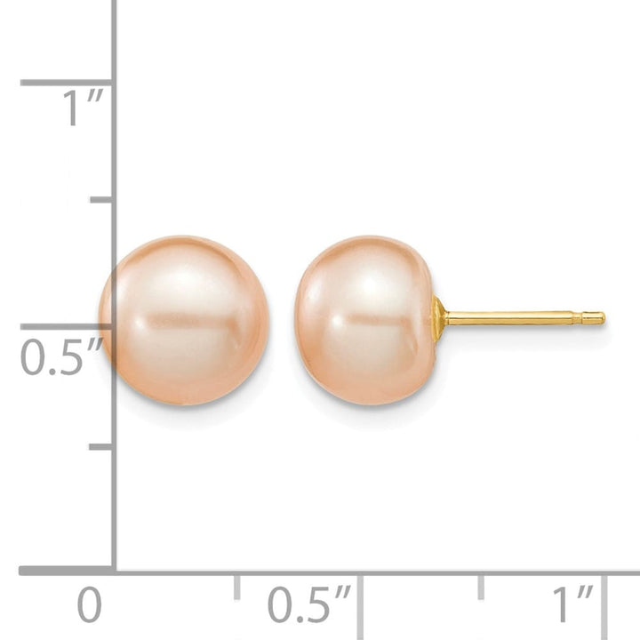 14K Yellow Gold 8-9mm Pink Button Freshwater Pearl Stud Post Earrings