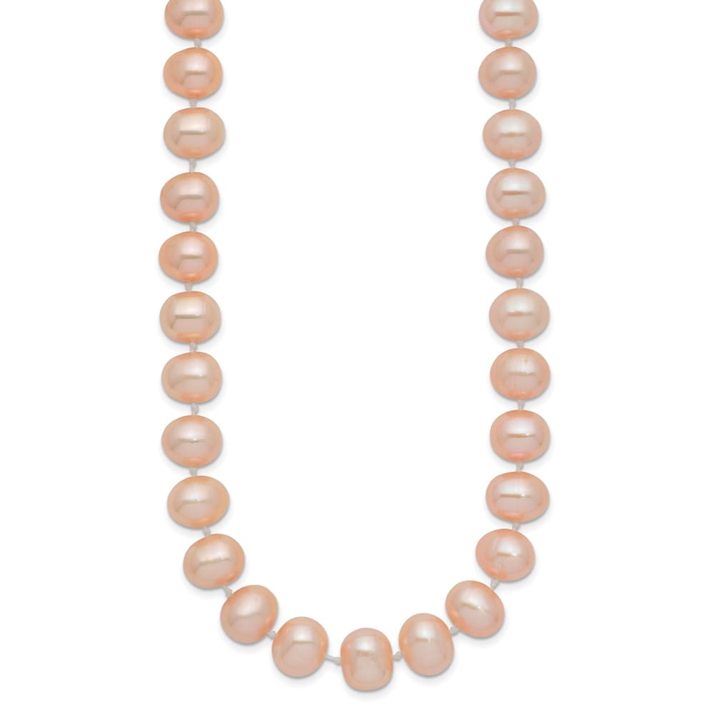 14K Yellow Gold 8-9mm Pink Near-Round Cultured Pearl 24 inch Necklace