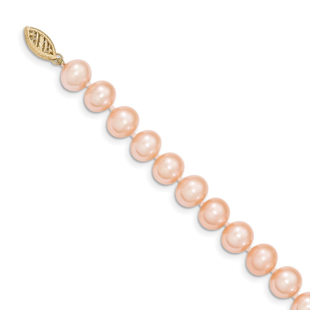 14K Yellow Gold 8-9mm Pink Near-Round Cultured Pearl 24 inch Necklace