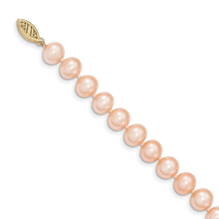 14K Yellow Gold 8-9mm Pink Near-Round Cultured Pearl 24 inch Necklace