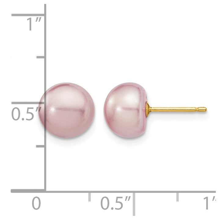 14K Yellow Gold 8-9mm Purple Button Freshwater Pearl Stud Earrings