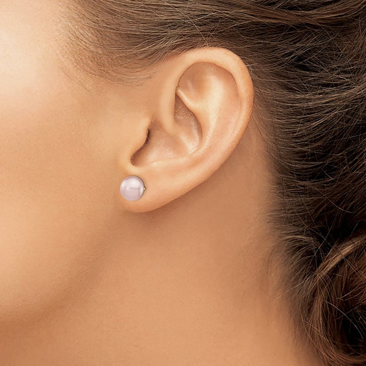 14K Yellow Gold 8-9mm Purple Button Freshwater Pearl Stud Earrings