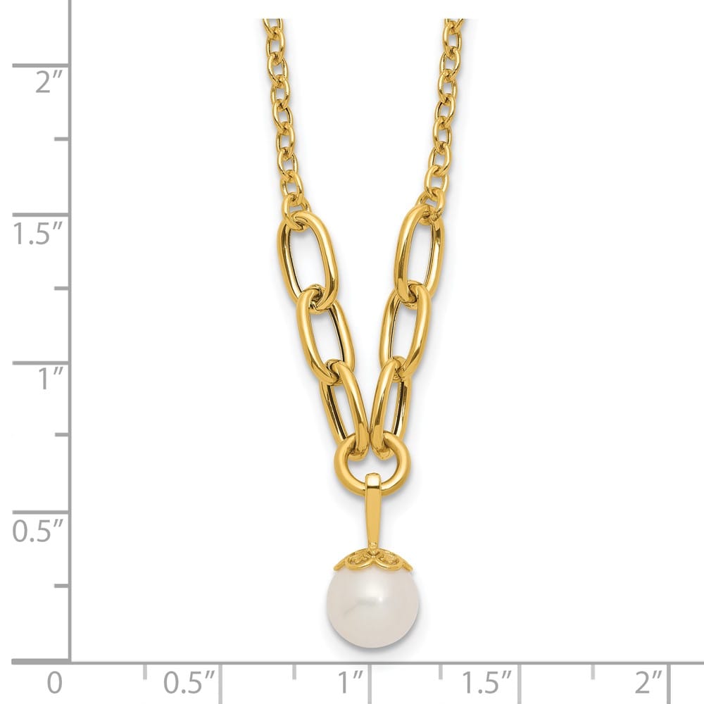 14K Yellow Gold 8-9mm Round Cultured Pearl Dangle 17 inch Necklace