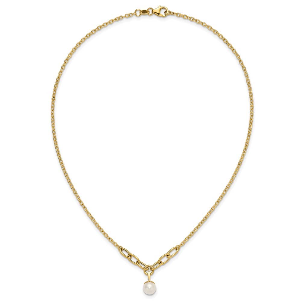 14K Yellow Gold 8-9mm Round Cultured Pearl Dangle 17 inch Necklace