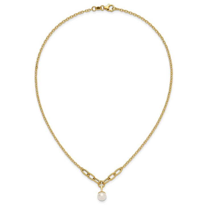 14K Yellow Gold 8-9mm Round Cultured Pearl Dangle 17 inch Necklace