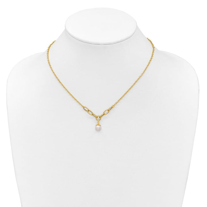 14K Yellow Gold 8-9mm Round Cultured Pearl Dangle 17 inch Necklace