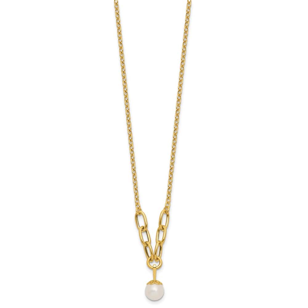 14K Yellow Gold 8-9mm Round Cultured Pearl Dangle 17 inch Necklace