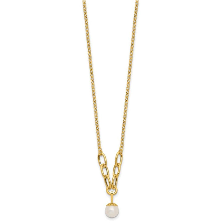 14K Yellow Gold 8-9mm Round Cultured Pearl Dangle 17 inch Necklace