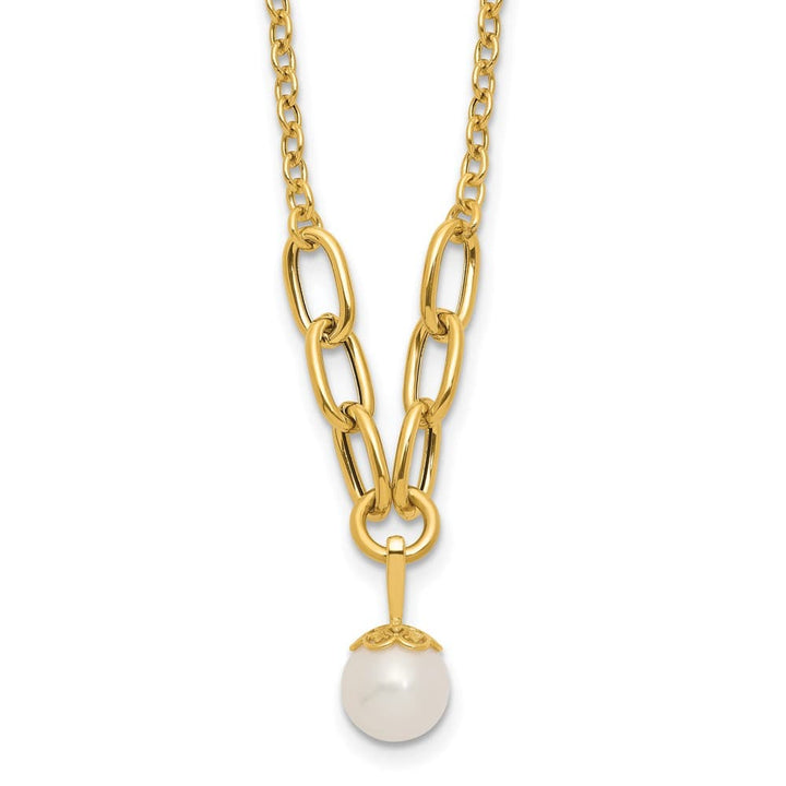 14K Yellow Gold 8-9mm Round Cultured Pearl Dangle 17 inch Necklace