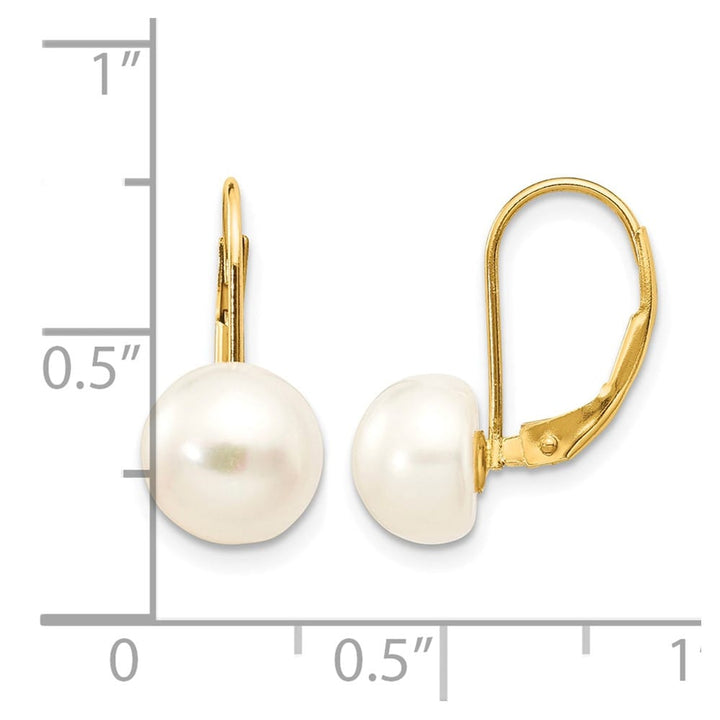 14K Yellow Gold 8-9mm White Button Freshwater Pearl Leverback Earrings