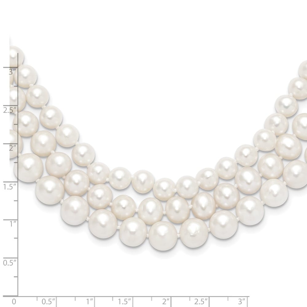 14K Yellow Gold 8-9mm White Cultured Pearl 3-Strand 16 inch Necklace