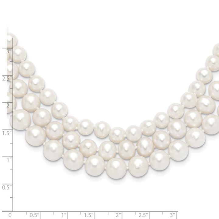 14K Yellow Gold 8-9mm White Cultured Pearl 3-Strand 16 inch Necklace