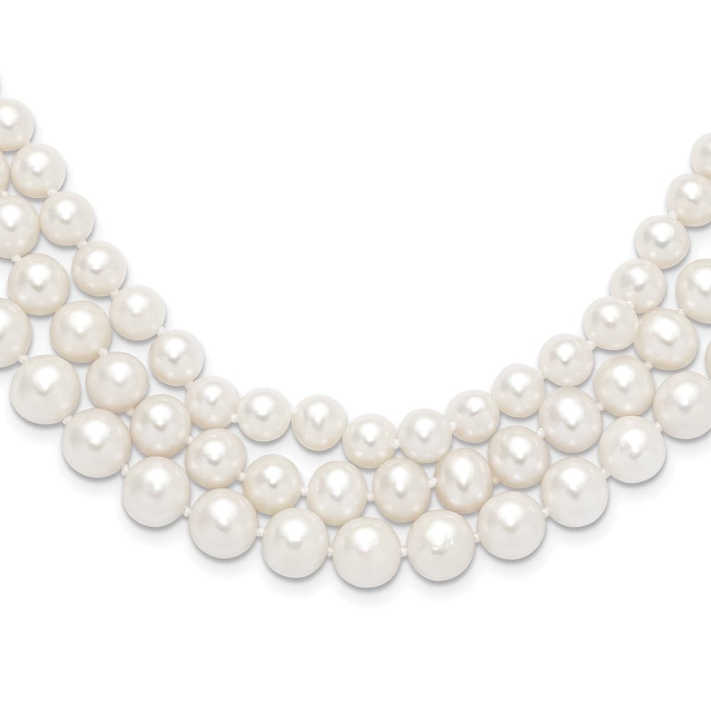 14K Yellow Gold 8-9mm White Cultured Pearl 3-Strand 16 inch Necklace