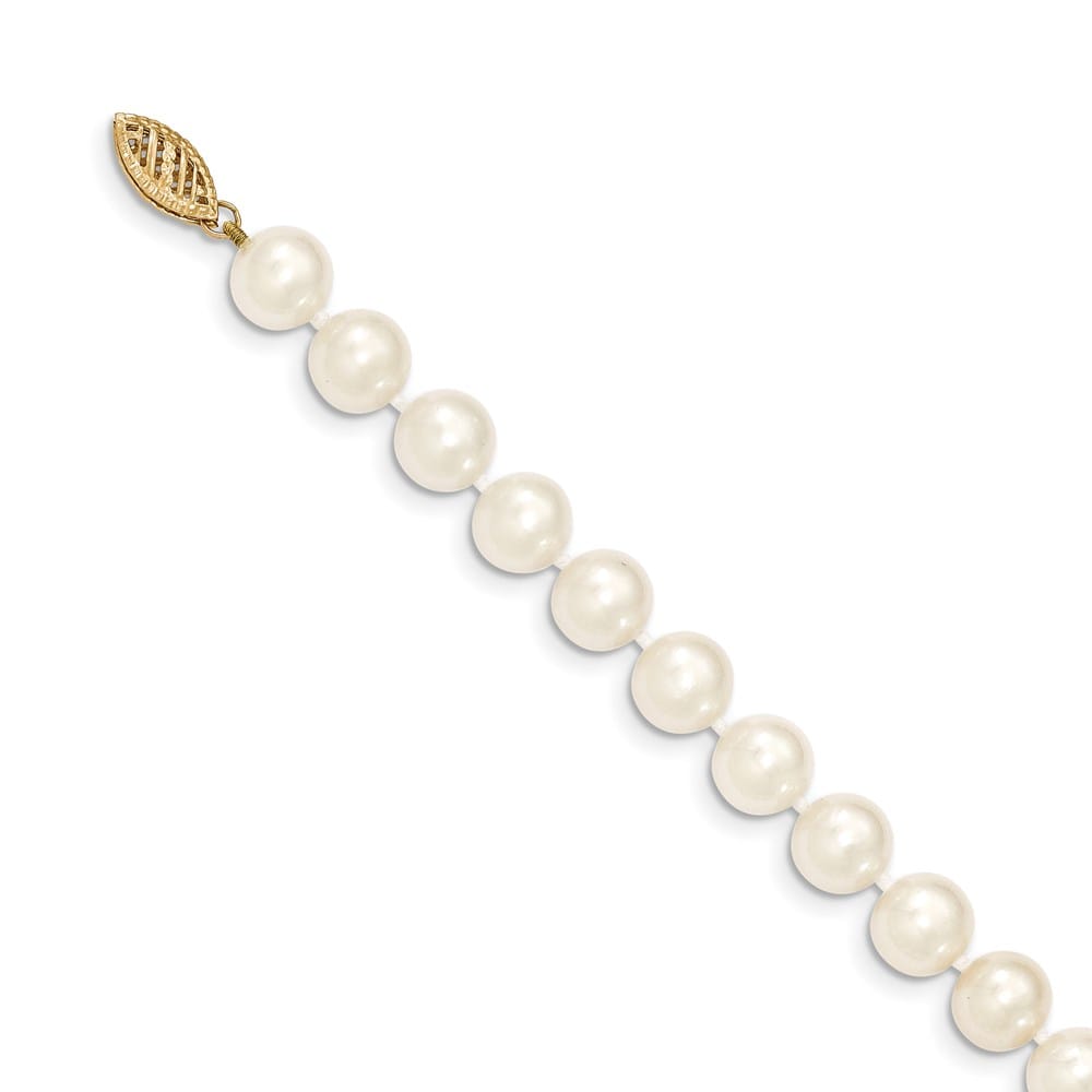 14K Yellow Gold 8-9mm White Near-Round Cultured Pearl 20 inch Necklace