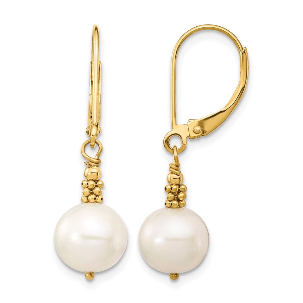 14K Yellow Gold 8-9mm White Near-Round Freshwater Pearl Earrings