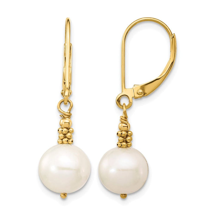 14K Yellow Gold 8-9mm White Near-Round Freshwater Pearl Earrings