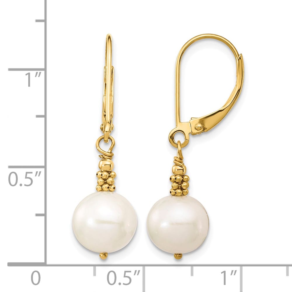 14K Yellow Gold 8-9mm White Near-Round Freshwater Pearl Earrings