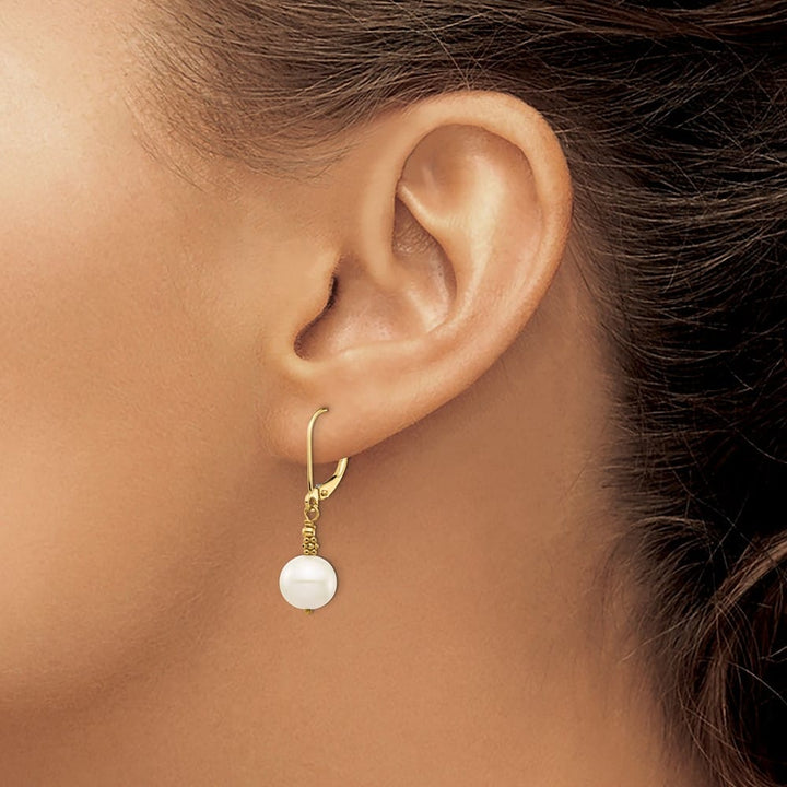 14K Yellow Gold 8-9mm White Near-Round Freshwater Pearl Earrings