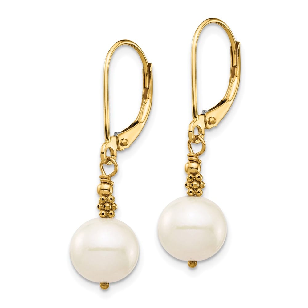14K Yellow Gold 8-9mm White Near-Round Freshwater Pearl Earrings