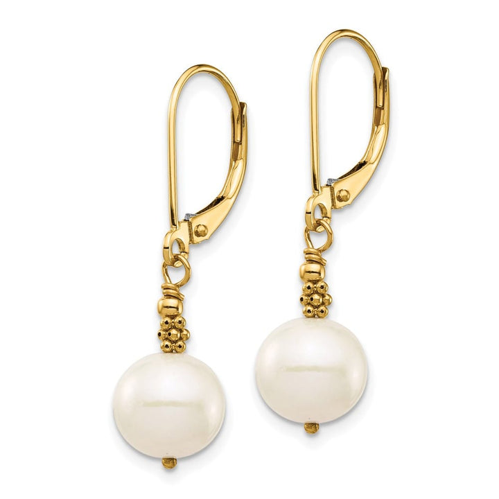 14K Yellow Gold 8-9mm White Near-Round Freshwater Pearl Earrings