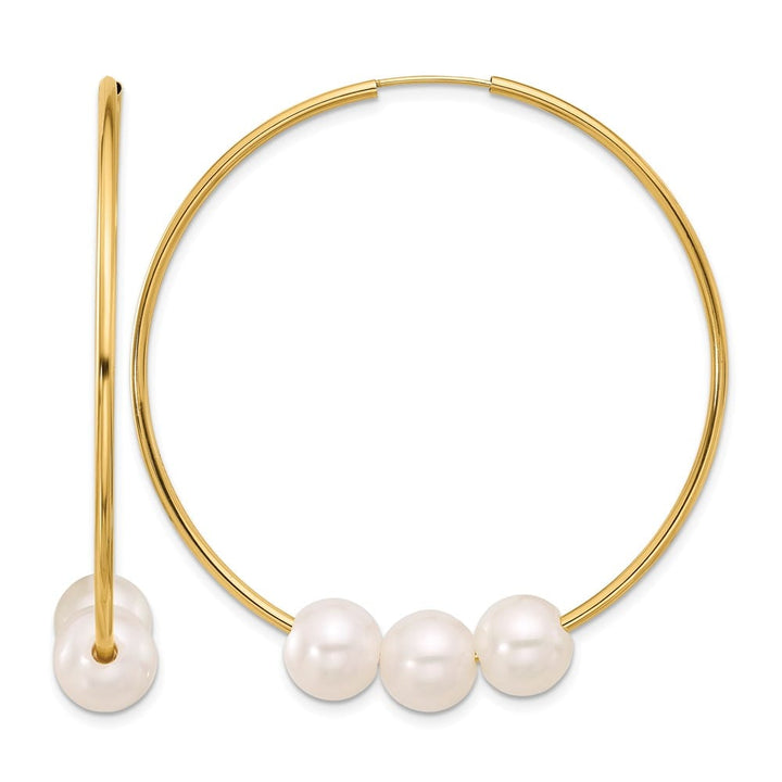 14K Yellow Gold 8-9mm White Round Freshwater Cultured Earrings