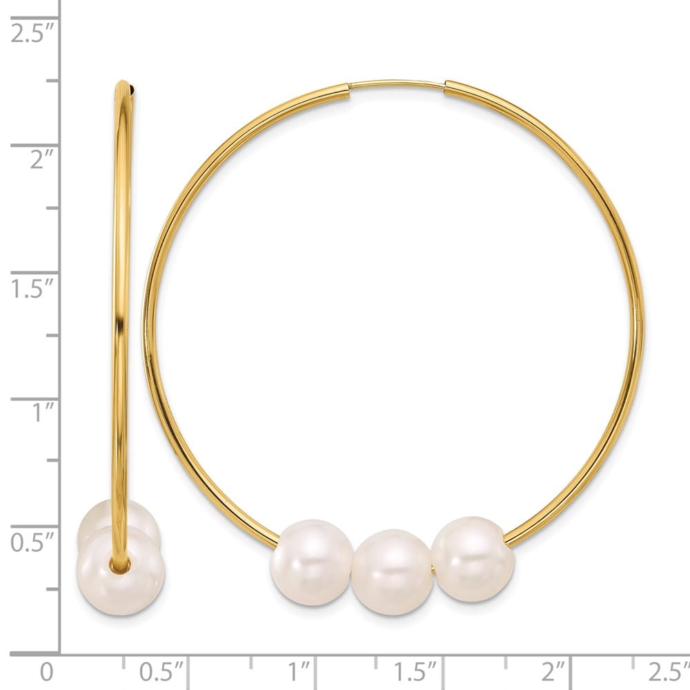 14K Yellow Gold 8-9mm White Round Freshwater Cultured Earrings