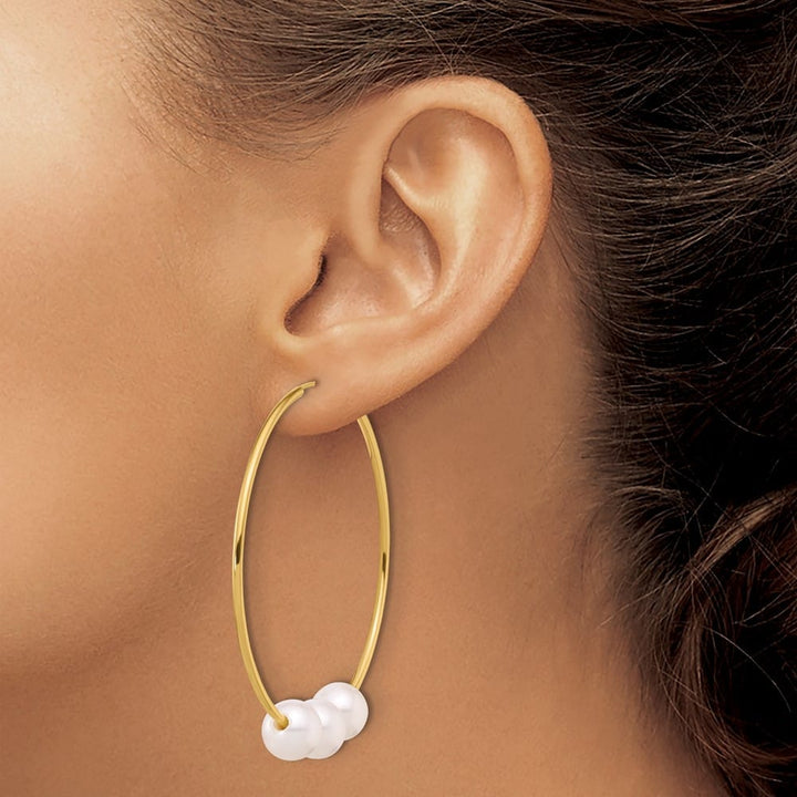 14K Yellow Gold 8-9mm White Round Freshwater Cultured Earrings