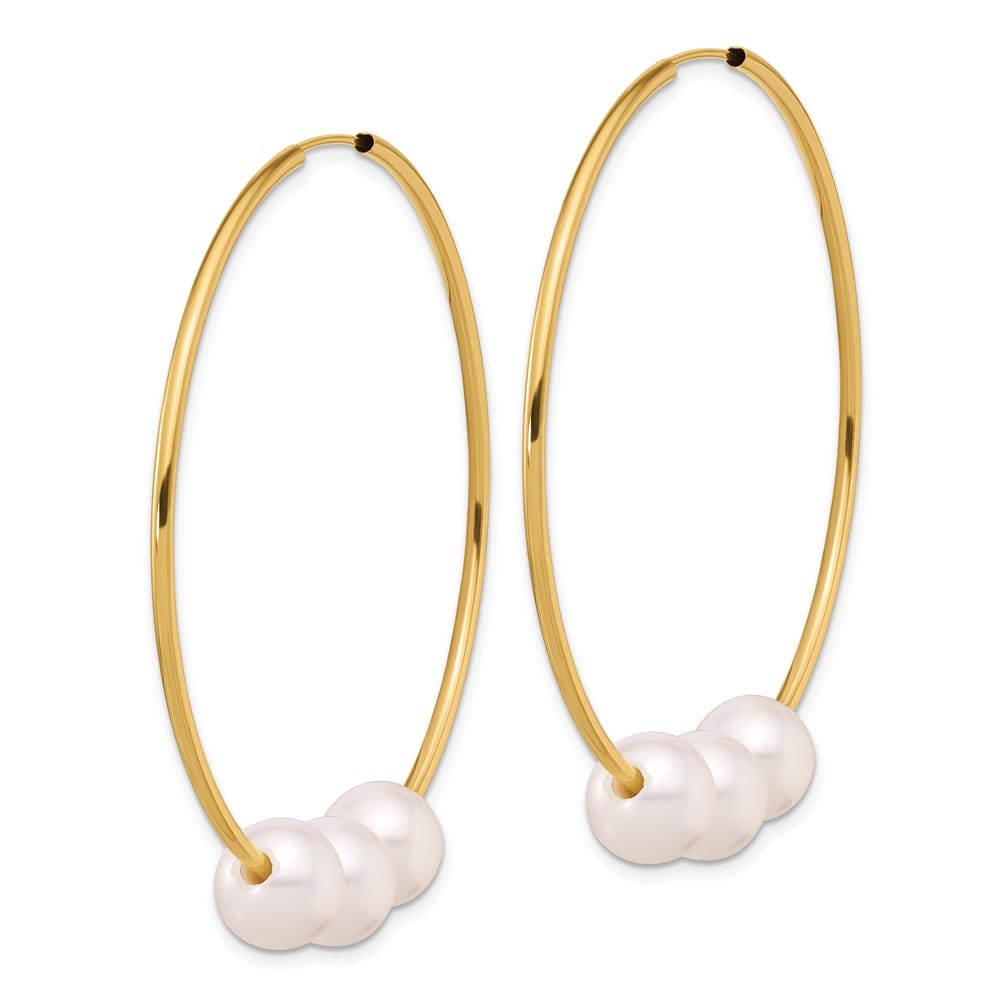 14K Yellow Gold 8-9mm White Round Freshwater Cultured Earrings