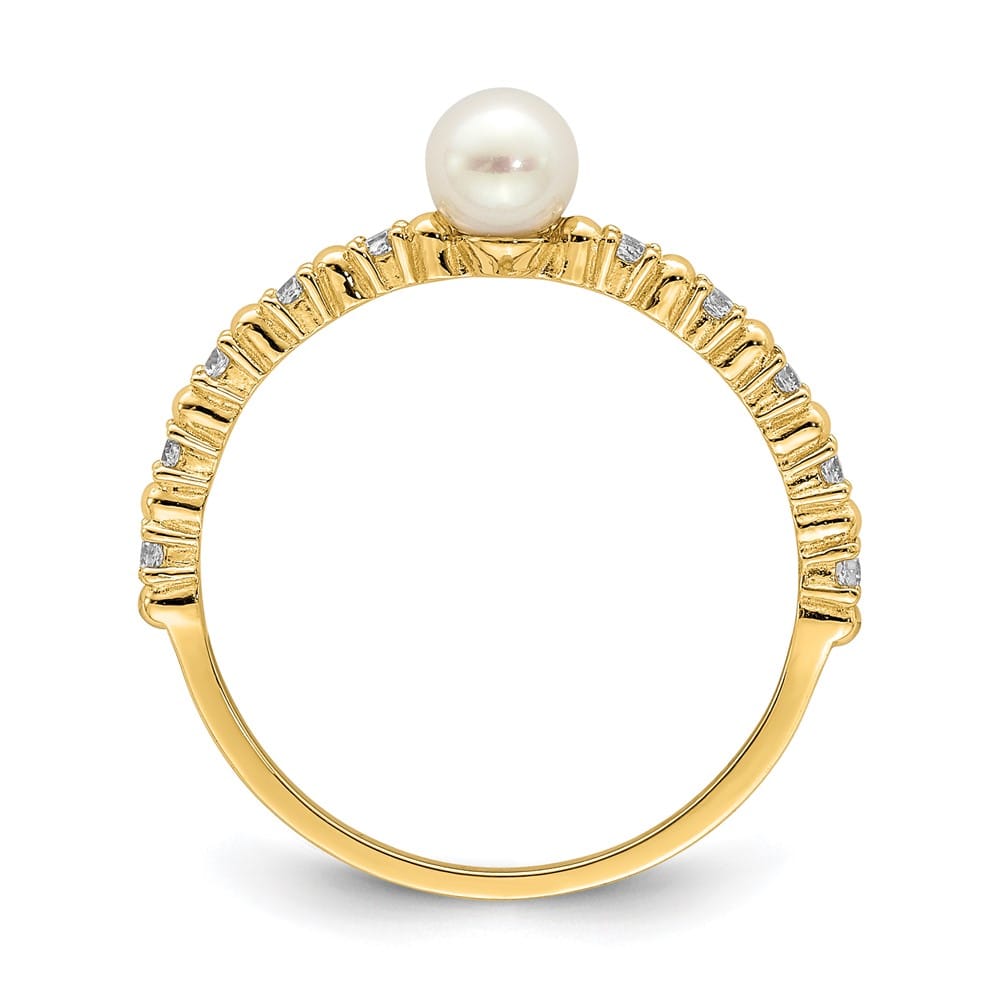 14k Yellow Gold .85 mm White Button Freshwater Cultured Pearl Ring Refundable Stock Size 4 Only