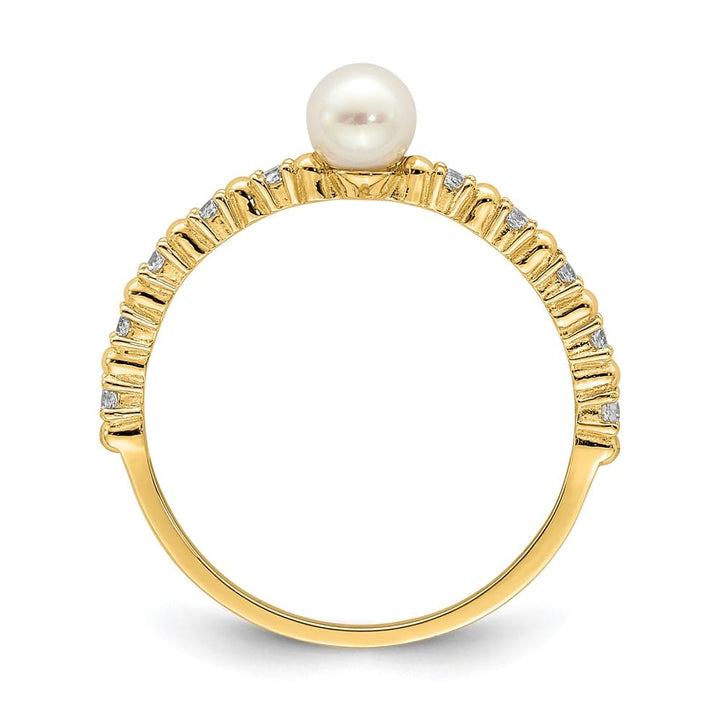 14k Yellow Gold .85 mm White Button Freshwater Cultured Pearl Ring Refundable Stock Size 4 Only