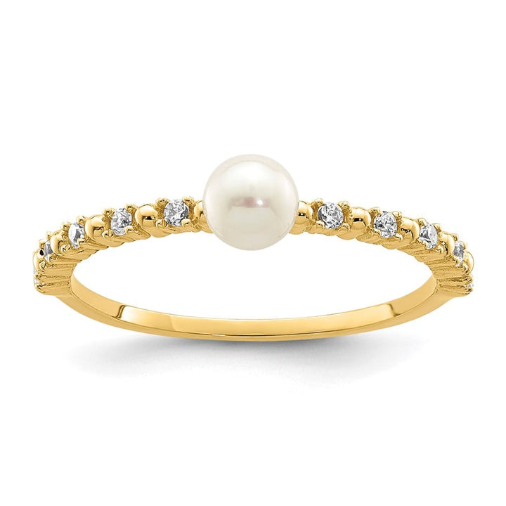 14k Yellow Gold .85 mm White Button Freshwater Cultured Pearl Ring Refundable Stock Size 4 Only