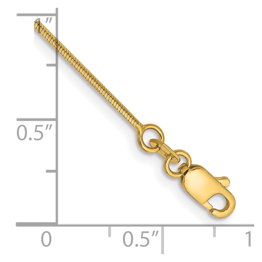 14K Yellow Gold .8mm Octagonal Snake with Lobster Clasp Anklet