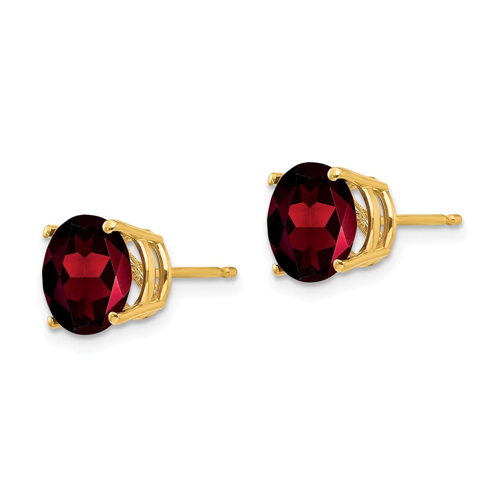 14K Yellow Gold 8mm Round Garnet Post Earrings, view 2 of 4
