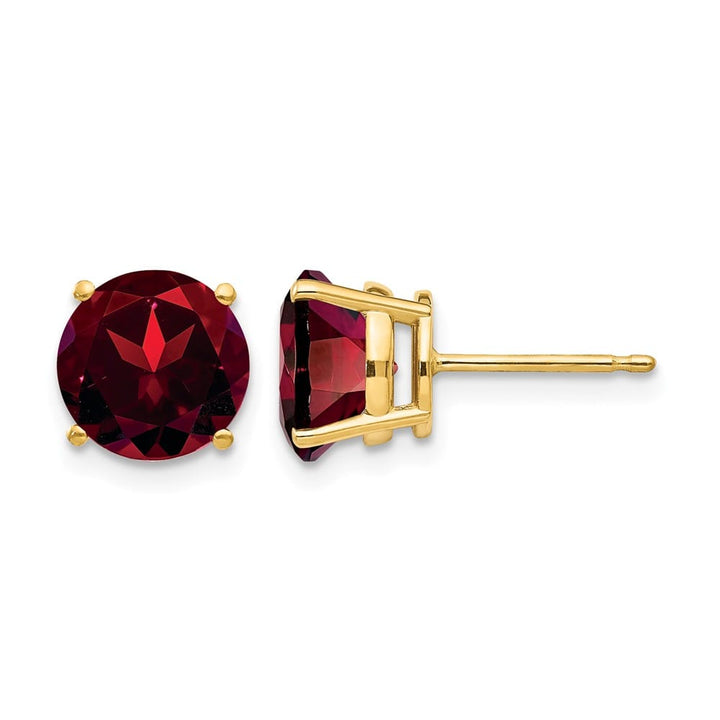 14K Yellow Gold 8mm Round Garnet Post Earrings, view 1 of 4