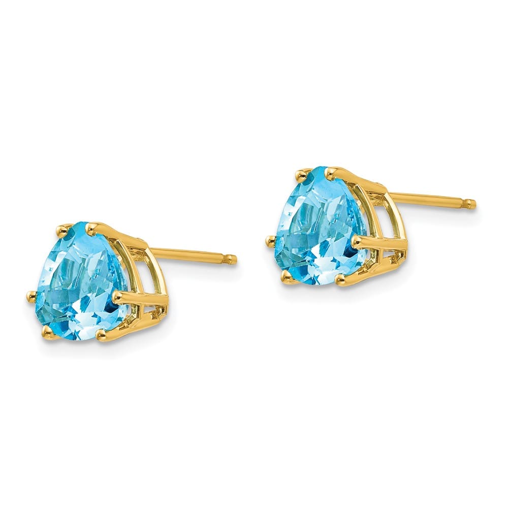 14K Yellow Gold 8mm Trillion Blue Topaz Post Earrings, view 2 of 4