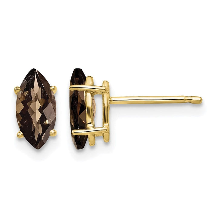14K Yellow Gold 8x4mm Marquise Checkerboard Smoky Quartz Post Earrings, view 1 of 4
