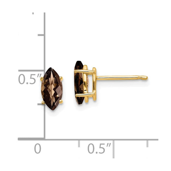 14K Yellow Gold 8x4mm Marquise Checkerboard Smoky Quartz Post Earrings, view 4 of 4