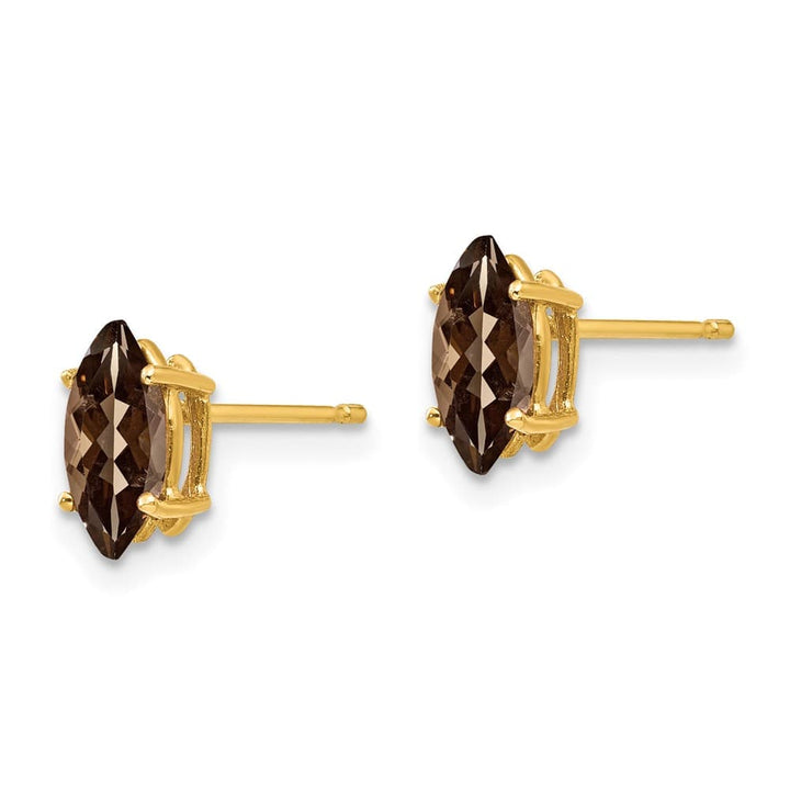 14K Yellow Gold 8x4mm Marquise Checkerboard Smoky Quartz Post Earrings, view 2 of 4