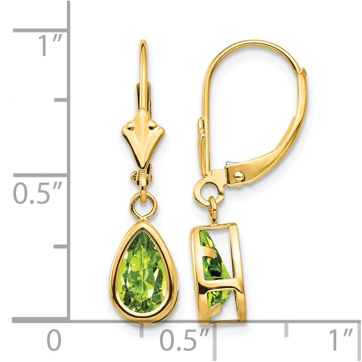 14K Yellow Gold 8x5mm Pear Bezel Leverback Dangle Earrings, view 12 of 20