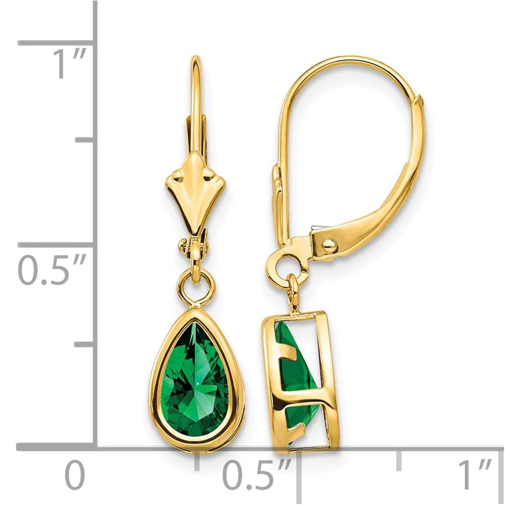 14K Yellow Gold 8x5mm Pear Bezel Leverback Dangle Earrings, view 8 of 20