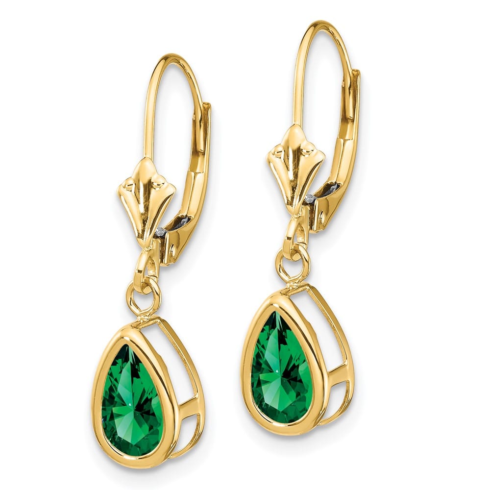 14K Yellow Gold 8x5mm Pear Bezel Leverback Dangle Earrings, view 6 of 20