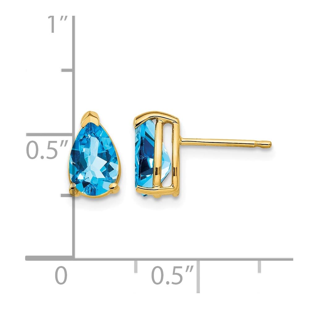 14K Yellow Gold 8x5mm Pear Blue Topaz Post Earrings, view 4 of 4