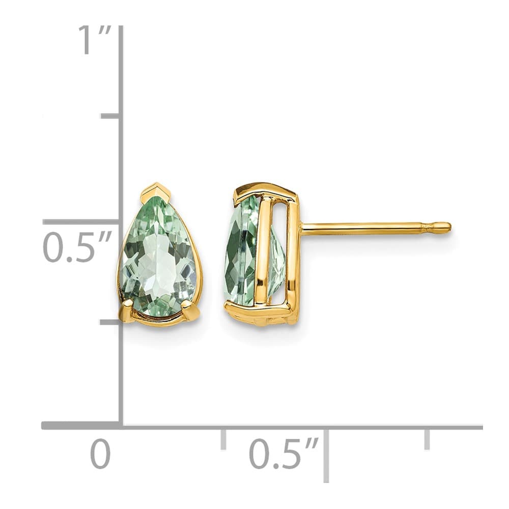 14K Yellow Gold 8x5mm Pear Green Quartz Post Earrings, view 4 of 4