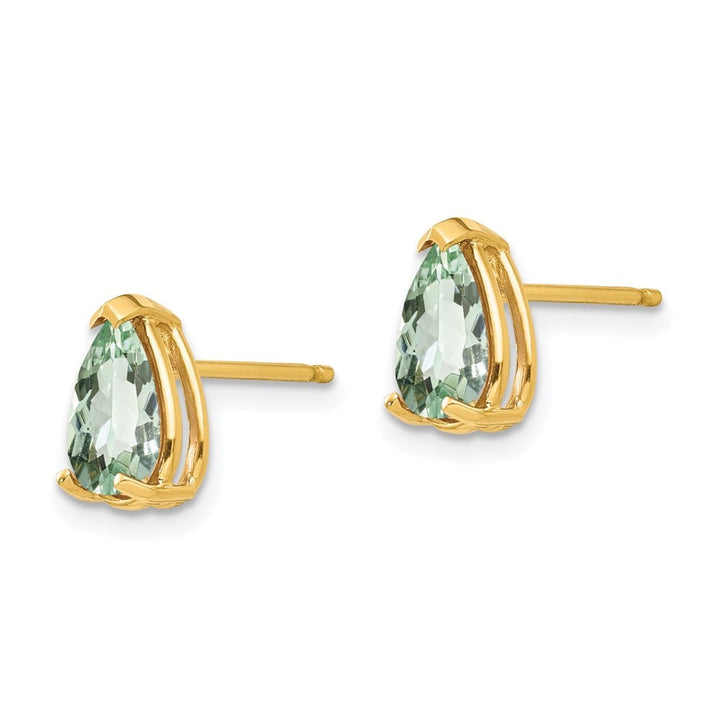 14K Yellow Gold 8x5mm Pear Green Quartz Post Earrings, view 2 of 4