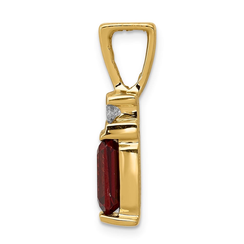 14K Yellow Gold 8x6mm Emerald-cut Garnet and Diamond Slide