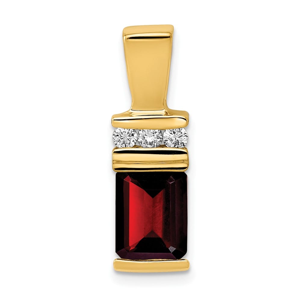 14K Yellow Gold 8x6mm Emerald-cut Garnet and Diamond Slide
