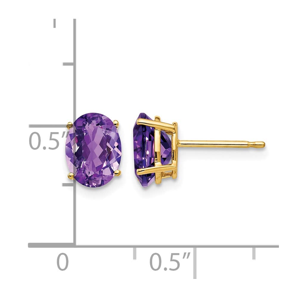 14K Yellow Gold 8x6mm Oval Amethyst Post Earrings, view 4 of 4