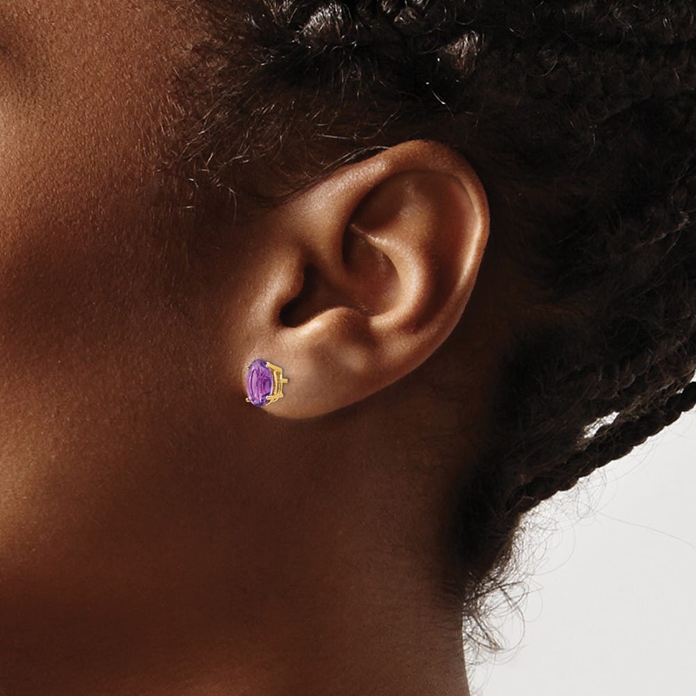 14K Yellow Gold 8x6mm Oval Amethyst Post Earrings, view 3 of 4