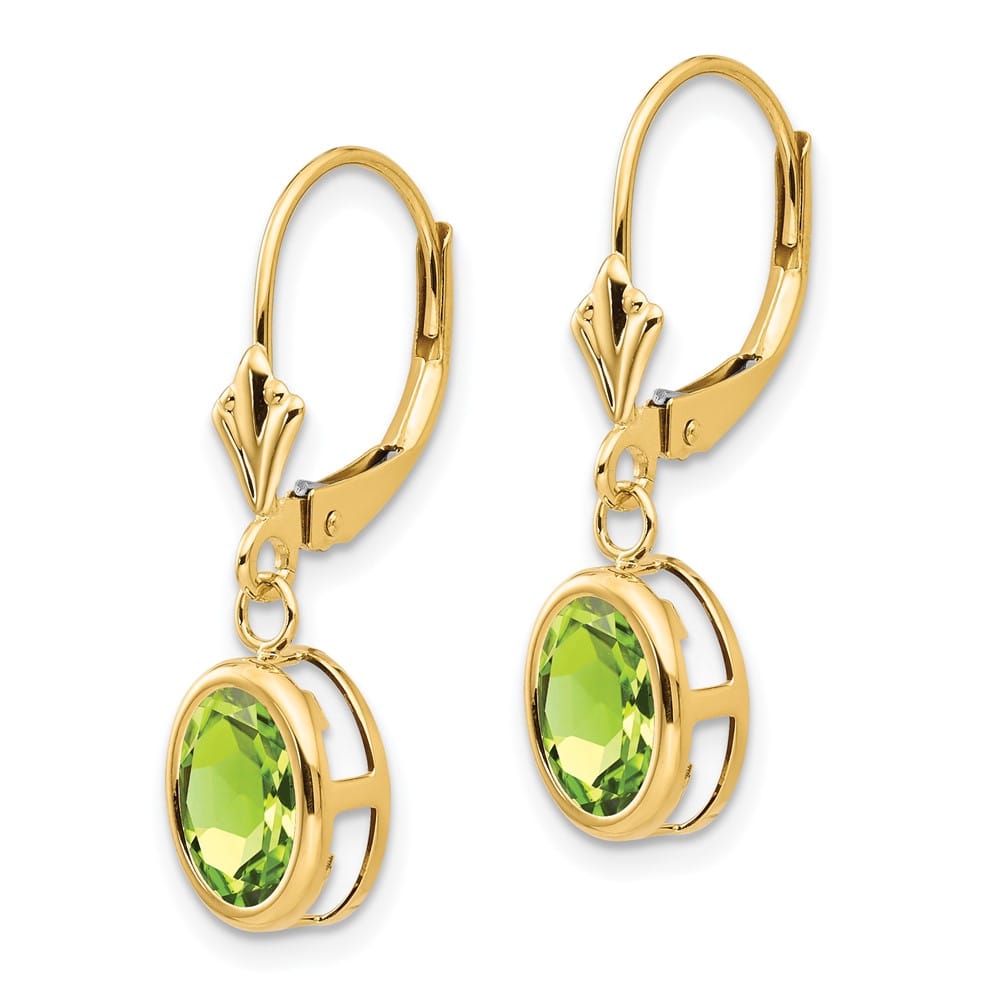 14K Yellow Gold 8x6mm Oval Lab Ruby Leverback Earrings, view 10 of 24